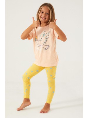 RolyPoly Roly Poly 3075 Premium Bird Smile Kız Çocuk Kısa Kollu Taytlı Pijama Takım