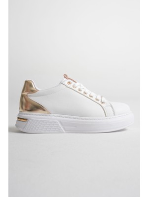 Zerenyus Vega Premium Altın Detaylı Beyaz Kadın Sneaker