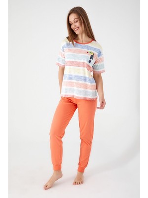 RolyPoly Roly Poly Premium Kadın Sloping Krem Pamuklu Paçası Manşetli Kısa Kollu Pijama Takım