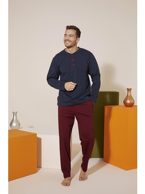 Kly 9221 Erkek Midi Yaka Pantolon Baskılı Pijama Takım