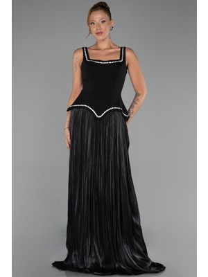 Abiyefon Kolsuz Peplum Kesim Pliseli Uzun Şifon Abiye ABU6323