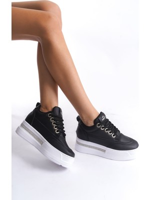 Zerenyus Lunora Premium Yüksek Taban Siyah Beyaz 8 cm Gizli Topuk Kadın Sneaker