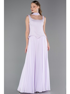 Abiyefon Kolsuz Kare Yaka Peplum Kesim Uzun Şifon Abiye ABU6369