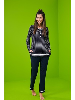 Pjs 23197 Kadın Patlı Uzun Kollu Pijama Takım