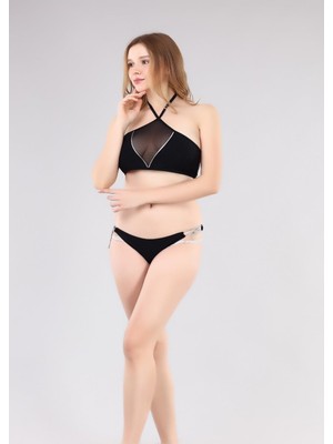 Ruko Maio 2218-2 V Yaka Transparan Detaylı Boyundan Bağlamalı Bikini