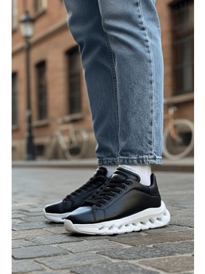 Zerenyus ZRC2533 Premium Özel Taban Erkek Siyah Beyaz Sneaker