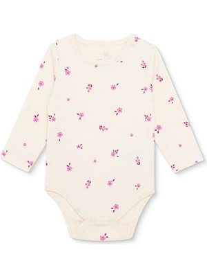 Hellobaby Kız Bebek Body Çiçek Baskılı Çıtçıtlı Çıtçıtlı Yaka Uzun Kol