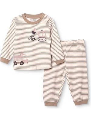 Hellobaby Erkek Bebek Pijama Takımı Taşıtlar Baskılı Çıtçıtlı Bisiklet Yaka Uzun Kol Ribanalı