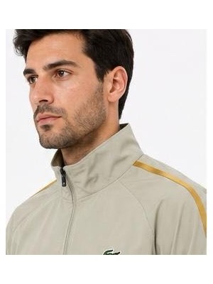 Lacoste Şeritli Bej Regular Fit Eşofman Takımı