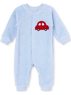 Hellobaby Erkek Bebek Kadife Tulum Araba Baskılı Çıtçıtlı Bisiklet Yaka Uzun Kol Patiksiz