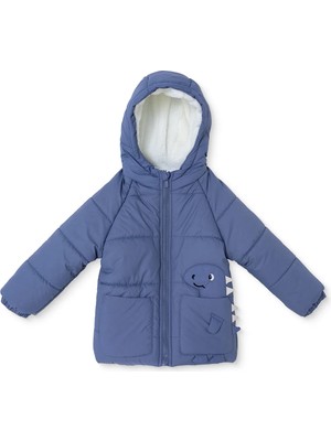 Midimod Erkek Bebek Mont Dinozor Baskılı Fermuarlı Kapüşonlu Long Sleeve