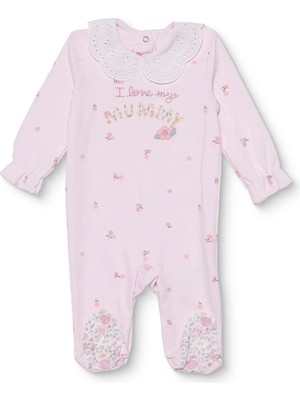 Hellobaby Kız Bebek Tulum Çiçek Baskılı Çıtçıtlı Dantel Yaka Uzun Kol Patikli