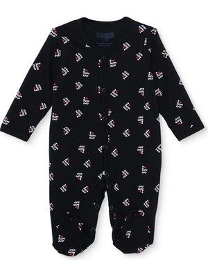 Hellobaby Unisex Tulum Slogan Baskılı Çıtçıtlı Bisiklet Yaka Uzun Kol Patikli