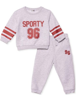 Hellobaby Erkek Bebek Eşofman Takımı Slogan Baskılı Bisiklet Yaka Long Sleeve Ribanalı