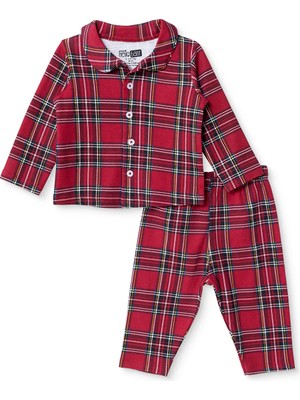 Hellobaby Erkek Bebek Pijama Takımı Ekose Baskılı Düğmeli Bebe Yaka Long Sleeve Reçme