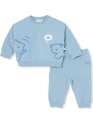 Bebetto Erkek Bebek Sweatshirt-Alt Ayı Baskılı Bisiklet Yaka Long Sleeve Patiksiz
