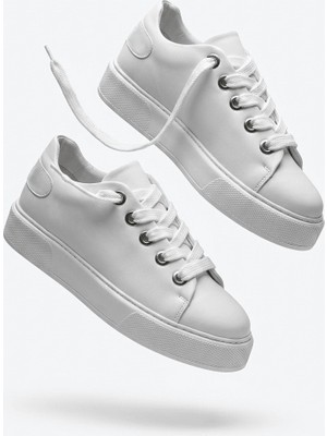 Zerenyus Anjelino Premium Kalın Taban Bağcıklı Erkek Sneaker Beyaz