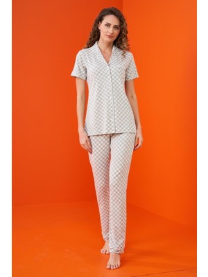 Pjs 23203 Kadın Düğmeli Desenli Pijama Takım