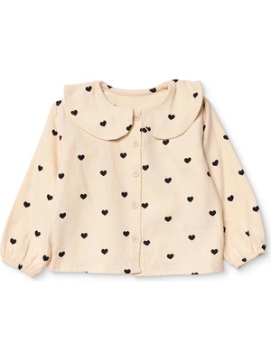 Hellobaby Kız Bebek Gömlek Kalp Baskılı Düğmeli Bebe Yaka Long Sleeve