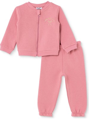 Hellobaby Kız Bebek Eşofman Takımı Ayı Baskılı Fermuarlı Hakim Yaka Long Sleeve Lastikli