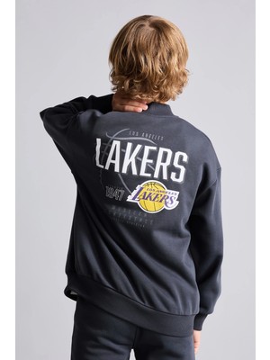 DeFacto NBA Los Angeles Lakers Sırt Baskılı Bisiklet Yaka Çıtçıtlı Sweatshirt Hırka Erkek Çocuk I2236A826WN