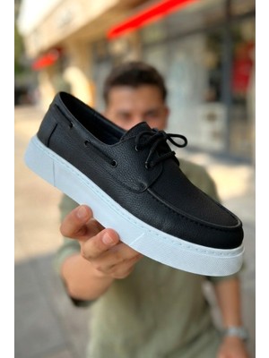 Zerrenyus ZRC419 Yüksek Kalite Günlük Bağcıklı Casual Erkek Loafer Siyah Beyaz