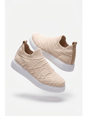 Zerenyus Craig Triko Yüksek Kalite Bağcıksız Slip-On Rahat Erkek Spor Ayakkabı Bej