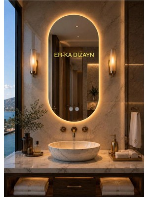 Oblong Oval Buğu Çözücülü Dokunmatik Ledli Ayna Buğulanmayan Duş Aynası Buhar Tutmayan Banyo Aynası Buğu Önleyicili LED Aynalar