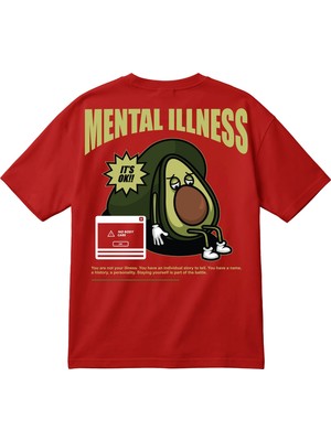 BarsDepo Mental Illness Baskılı Oversize Siyah Unisex Tişört – Avokado