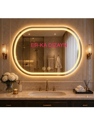 Oblong Kumlamalı Buğu Çözücülü Dokunmatik Ledli Ayna Buğulanmayan Duş Aynası Buhar Tutmayan Banyo Aynası Buğu Önleyicili LED Aynalar