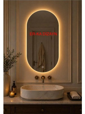 2 Tarafı Oval Dokunmatik Ayna Led'li Lavabo & Banyo Aynası *dimmer ve 2 Renk LED Özellikli*