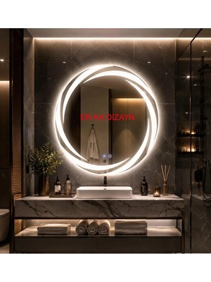 Oval Desenli Kumlamalı Buğu Çözücülü Dokunmatik Ledli Ayna Buğulanmayan Duş Aynası Buhar Tutmayan Banyo Aynası Buğu Önleyicili LED Aynalar