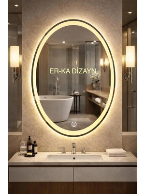 Elips Kumlamalı Dokunmatik Ayna Led'li Lavabo & Banyo Aynası *dimmer ve 2 Renk LED Özellikli*