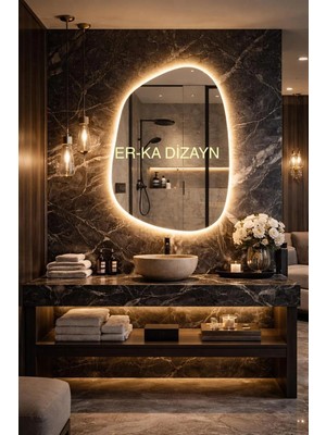 Trend Asimetrik Dokunmatik Ayna Led'li Lavabo & Banyo Aynası *dimmer ve 2 Renk LED Özellikli*