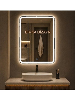 Dikdörtgen Kumlamalı Dokunmatik Sensörlü Ayna Led'li Lavabo & Banyo Aynası (Dimmer Özellikli)