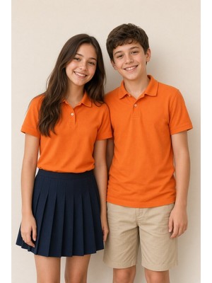 Cansın Mini Turuncu Kız/erkek Çocuk Polo Yaka Kısa Kol Okul Tişörtü  24796
