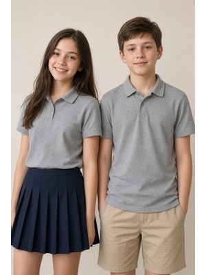 Cansın Mini Gri Kız/erkek Çocuk Polo Yaka Kısa Kol Okul Tişörtü  24794