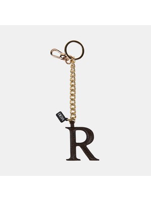 Desa Acı Kahve R Harfi Gold Zincirli Deri Charm / Anahtarlık