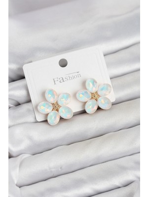 Hace Bazaar Beyaz Renk Kristal Taşlı Çiçek Model Kadın Küpe TJ-BKP11933