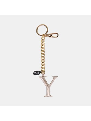Desa Gümüş Y Harfi Gold Zincirli Deri Charm / Anahtarlık