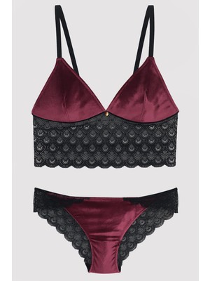 Pierre Cardin 4768 Garnet Kadife Süngerli Bralet Sütyen Takım