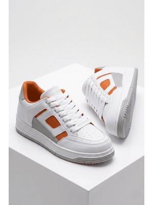 Zerenyus ZRC2410 Yüksek Kalite Yüksek Taban Erkek Sneaker Beyaz Turuncu
