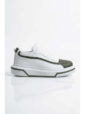 Zerenyus ZRC241X Yüksek Kalite Ortopedik Taban Bağcıklı Erkek Sneaker Beyaz Haki