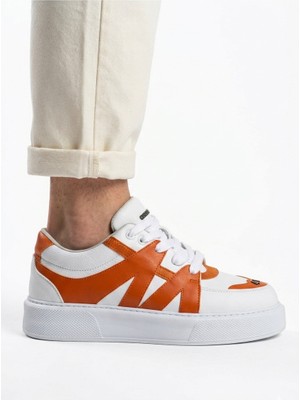 Zerenyus ZRC2407 Yüksek Kalite Kalın Taban Erkek Sneaker Beyaz Turuncu