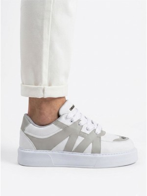 Zerenyus ZRC2407 Yüksek Kalite Kalın Taban Erkek Sneaker Beyaz Gri