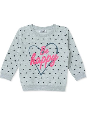Hellobaby Kız Bebek Sweatshirt Kalp Baskılı Bisiklet Yaka Long Sleeve
