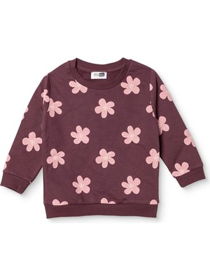 Hellobaby Kız Bebek Sweatshirt Çiçek Baskılı Bisiklet Yaka Long Sleeve