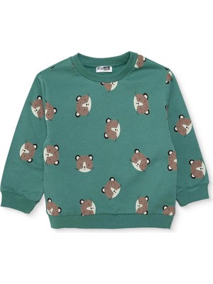 Hellobaby Erkek Bebek Sweatshirt Hayvan Baskılı Bisiklet Yaka Uzun Kol