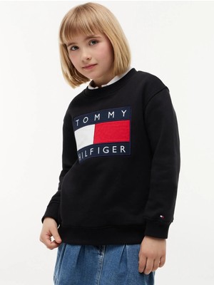 Tommy Hilfiger Siyah Erkek Çocuk Regular Fit Baskılı Sweatshirt KS0KS00709-HERITAGE Flag Sweatshırt