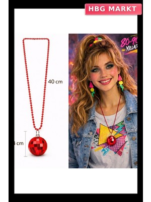 HBG Markt Retro Disko Topu Şekilli 80'ler 90'lar Kırmızı Plastik Kolye